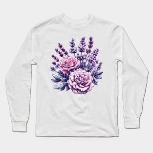 Blossoms in Harmony: Roses and Lavenders Long Sleeve T-Shirt